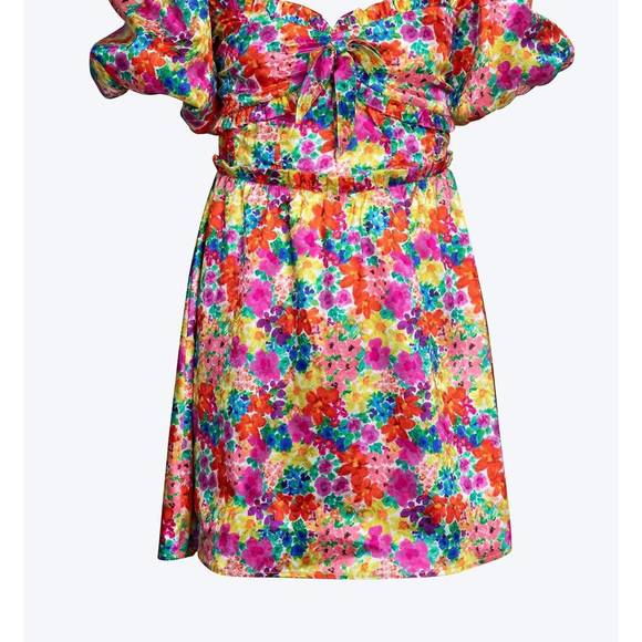 NEW FOR LOVE & LEMONS merrill puff sleeve open-back satin jacquard mini dress in - Picture 1 of 1